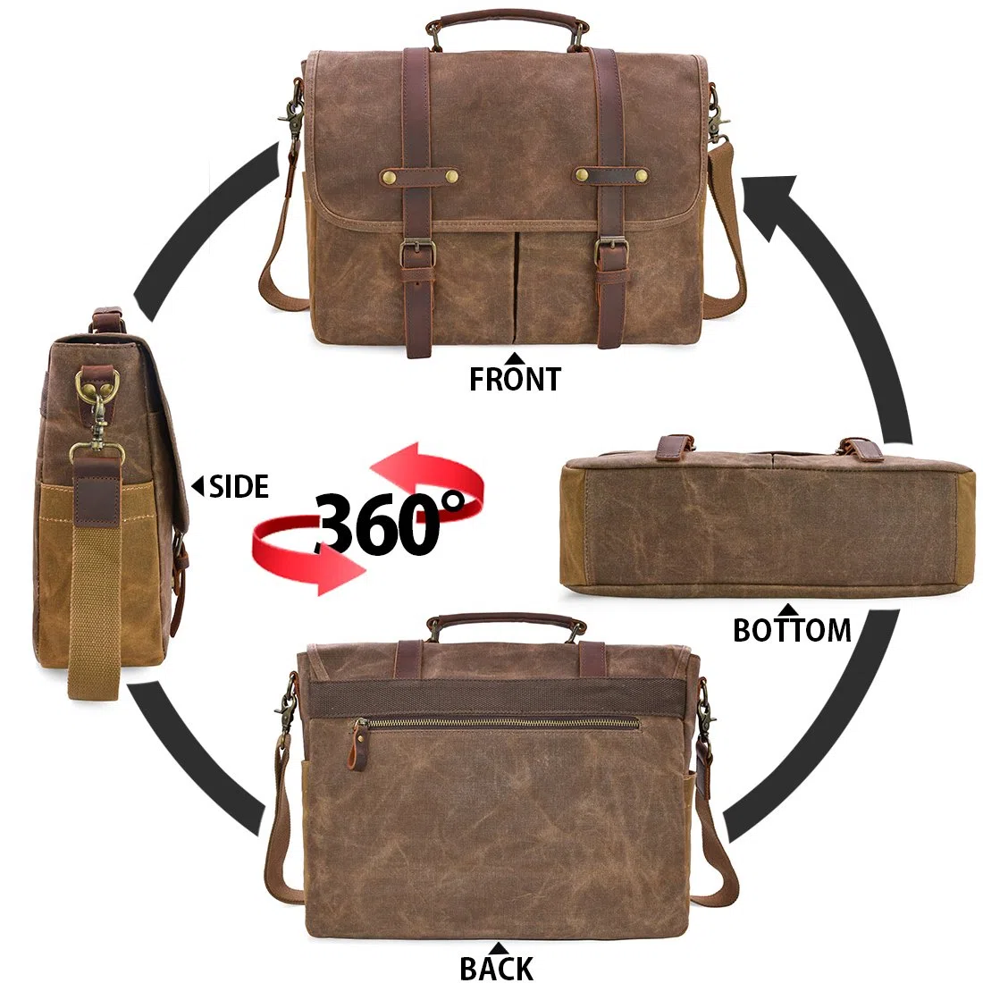 NEWHEY Herren Umhängetaschen Laptoptasche Wasserdichte Canvas Arbeitstasche Messenger Bag 15.6 Braun