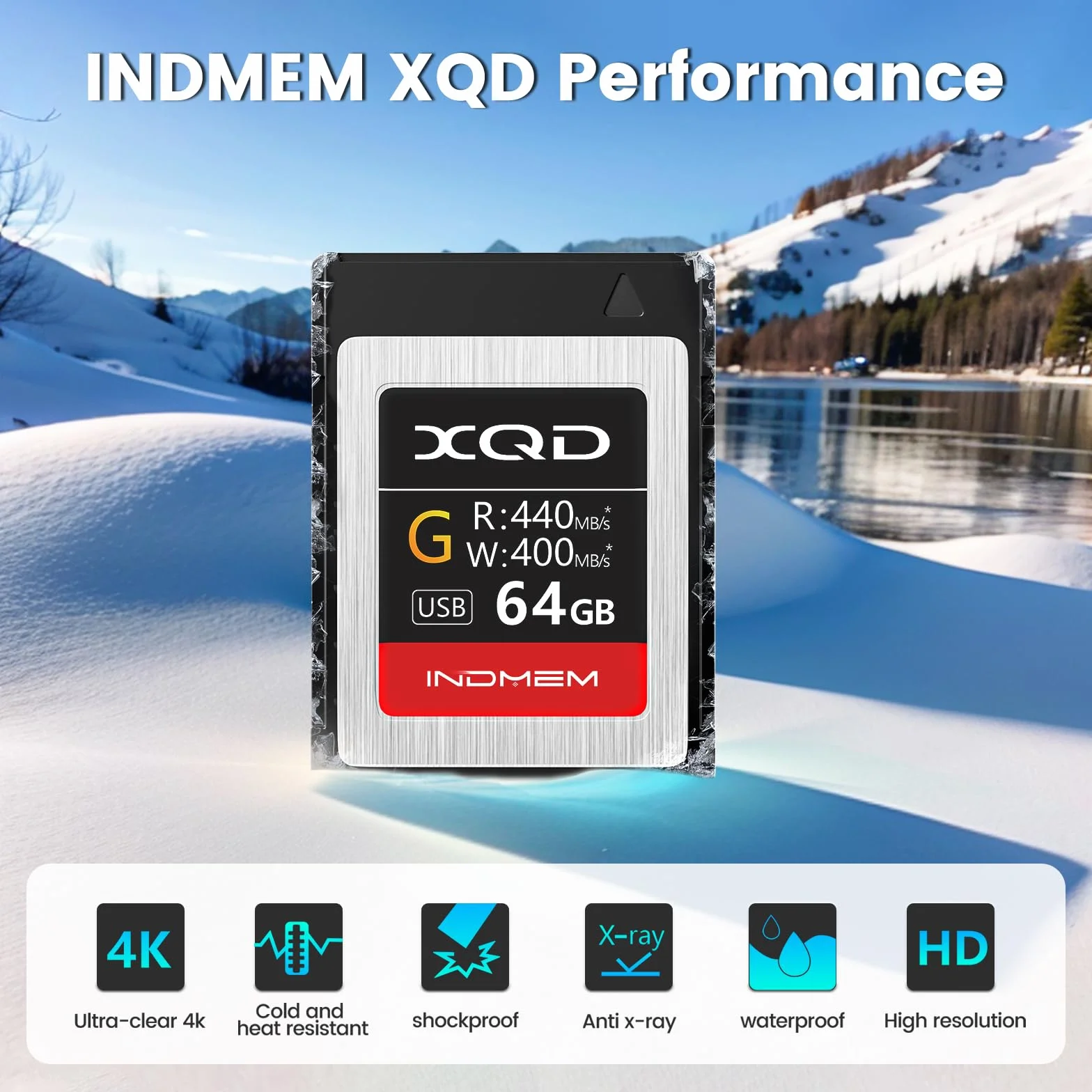 INDMEM 64GB XQD Card Tough MLC XQD 5X Flash Memory Card High Speed G Series (Read 440MB/s and Write 400MB/s)