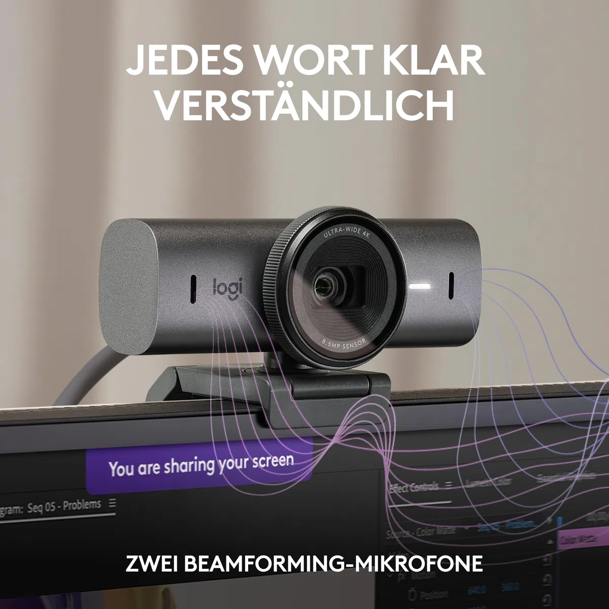 Logitech MX Brio Ultra HD 4K Collaboration and Streaming Webcam, 1080p at 60 FPS, Dual Noise Reducing Mics, Show Mode, USB-C, Webcam Cover, Works with Microsoft Teams, Zoom, Google Meet, Graphit
