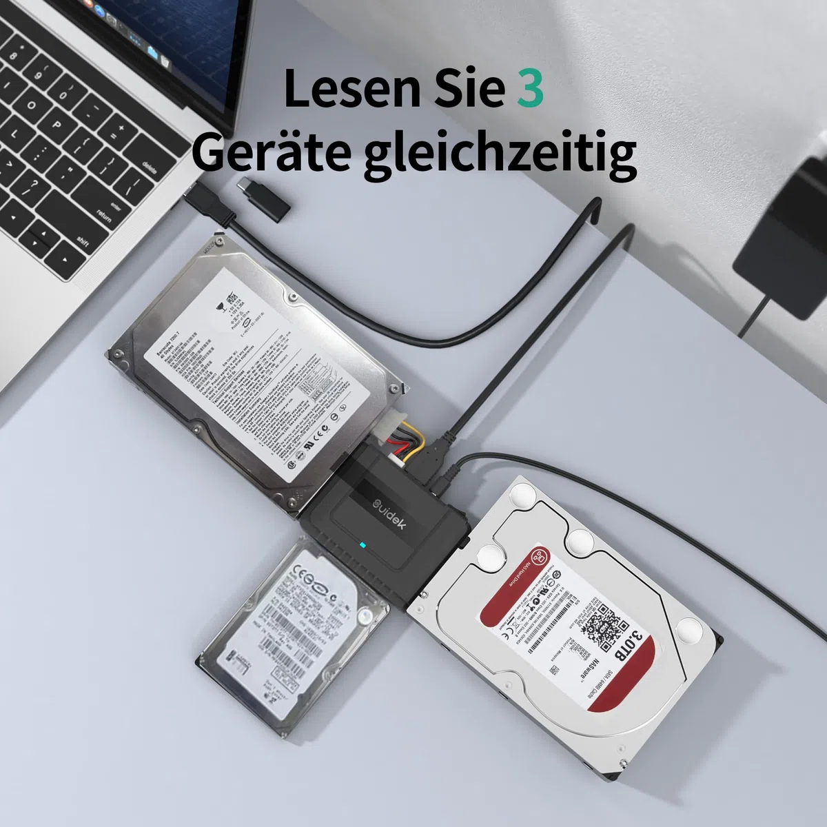 SUIDEK USB 3.0 zu SATA IDE Adapter, Externer IDE Festplatten Auslesen Adapter für universelle 2.5/35 Zoll HDD/SSD Festplatten, SATA zu USB Konverter mit 12V/2A Netzteil