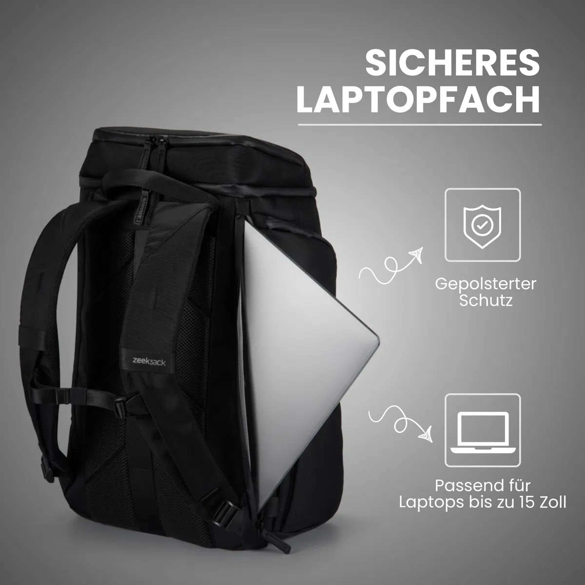 Zeeksack Rucksack Schwarz 20L - The Organizer Backpack & Reiserucksack mit Laptopfach, herausnehmbaren Trennern & Smart Pockets - Handgepäck-Rucksack fürs Flugzeug, Arbeit, Fitness & Wochenendtrips