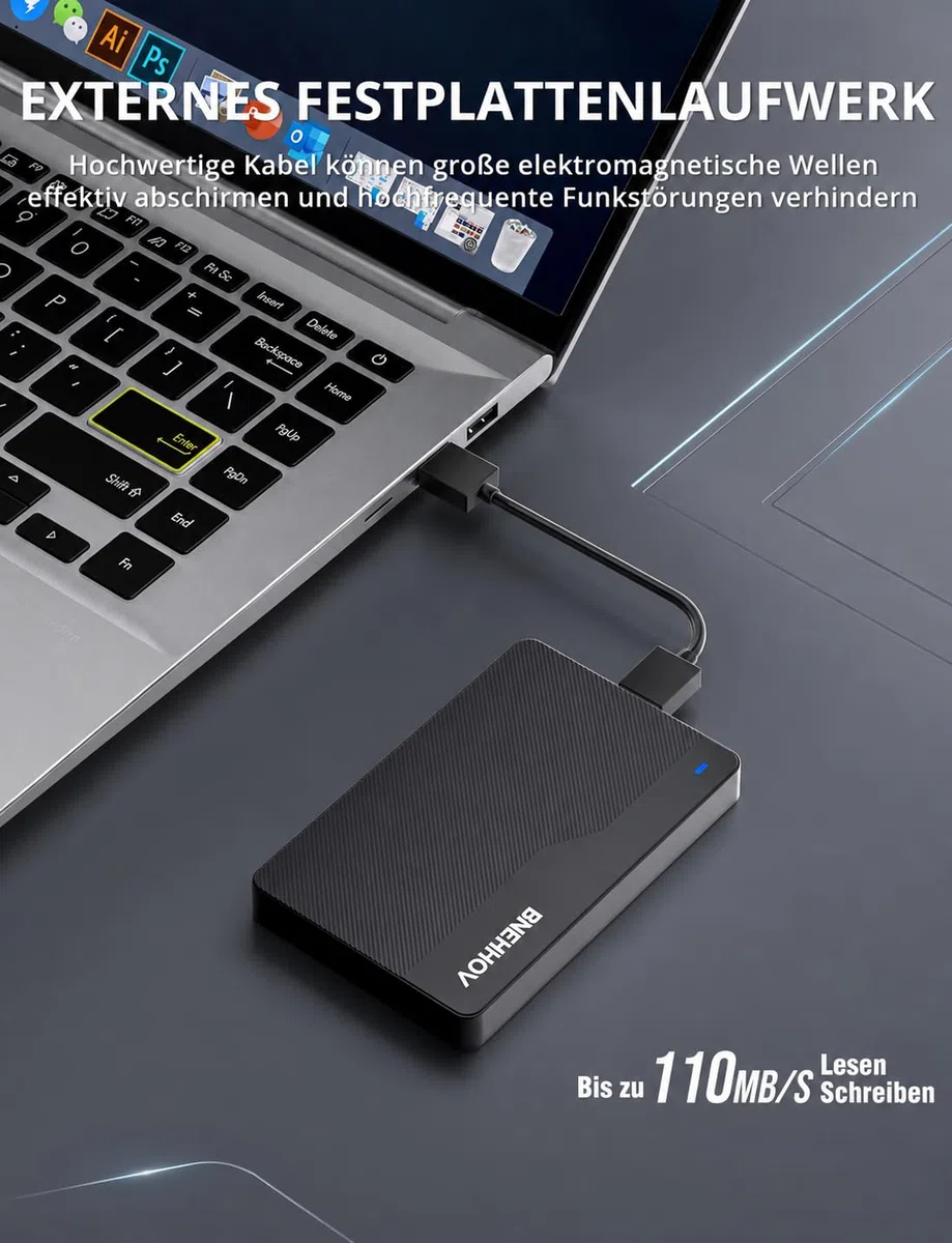 Externe Festplatte, 500GB Tragbare 2.5 Zoll USB 3.0 Backups HDD, Ultradünn Plug-and-Play SATA Festplattenspeicher für Windows, Mac, PC, Laptop, PS4, Xbox, Wii U, Chromebook