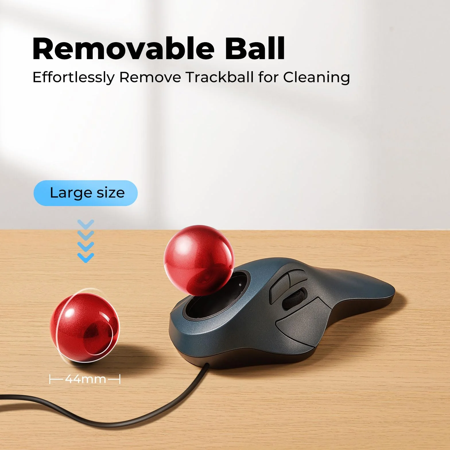 Kabelgebundene Trackball-Maus, einfache Zeigefingersteuerung, ergonomisches Komfort-Design reduziert Muskelbelastung, präzise und reibungslose Tracking, kompatibel für PC, Laptop, Windows, Mac