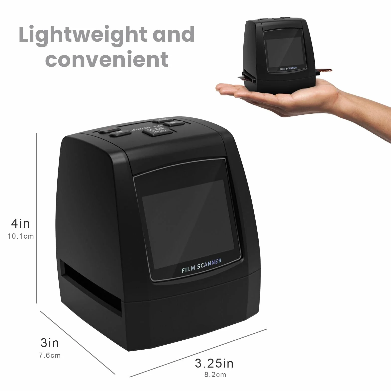 Digitaler Mini-Scanner für Filme und Dias, konvertiert Negative und Dias aus 35 mm, 126, 110, Super 8 und 8 mm Filmen in 22-Megapixel-JPEG-Bilder, 2,4-Zoll-LCD-Bildschirm