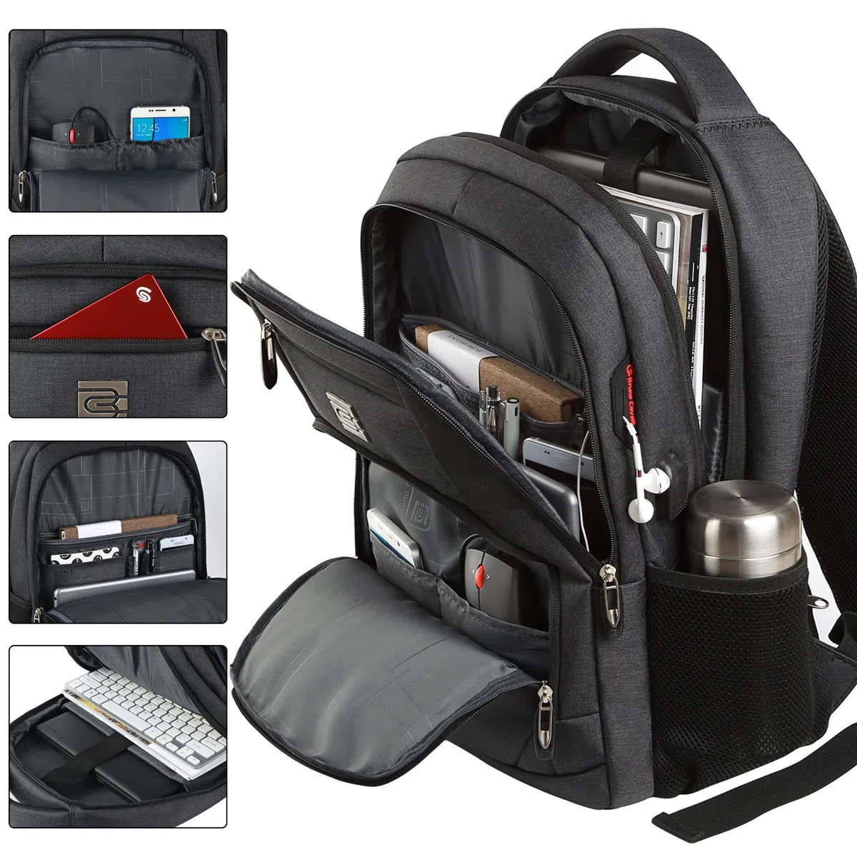 marcello Rucksack Herren, Laptop Rucksack mit USB Ladeanschluss für 17 Zoll Notebooks Arbeit Business, Schule Uni Schulrucksack für Jungen Teenager mit Anti Diebstahl Tasche (Retro-schwarz, 20 Zoll)