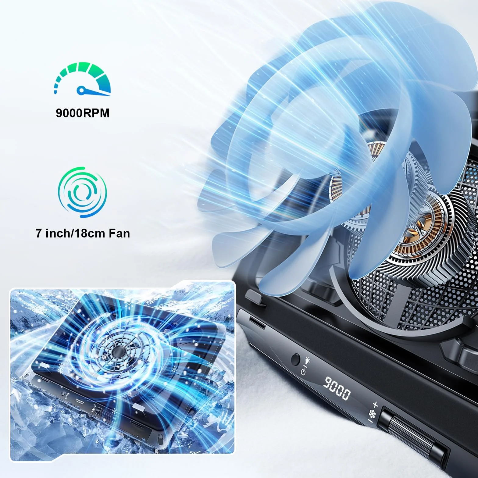 Gaming Laptop Kühler Kühlpad mit Touch-Bedienung stufenloser, Laptop Cooler für Schnelle Kühlung 13-19 Zoll Notebook mit stufenloser Geschwindigkeit 18cm Extra-groß Leistungsstarker Turbo-Lüfter