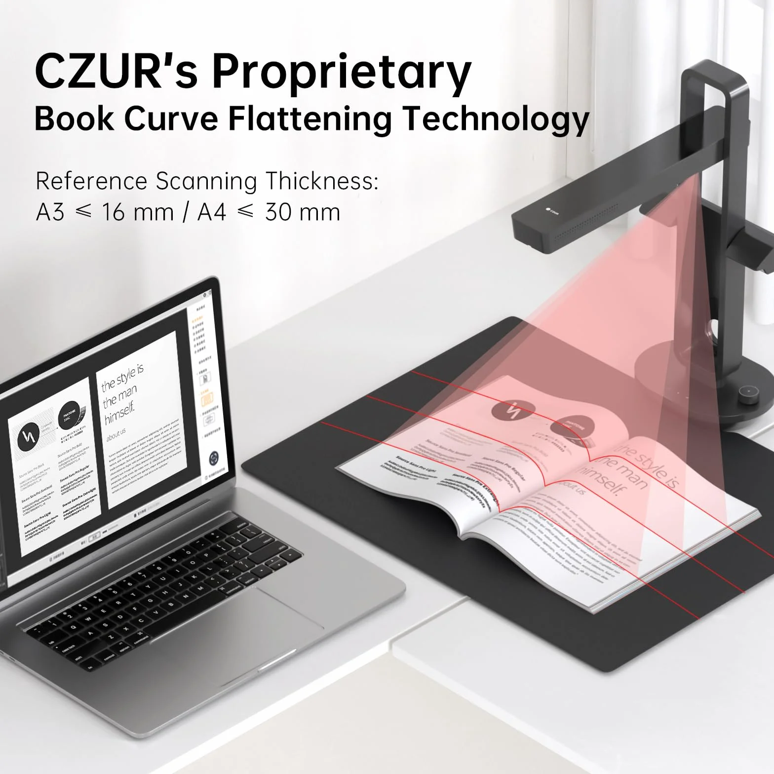 CZUR Buchscanner 14MP Scanner mit Led Schreibtischlampe, Dokumentenscanner mit OCR für Win und Mac, HD Dokumentenkamera scan bis zu A3 (Aura Pro)