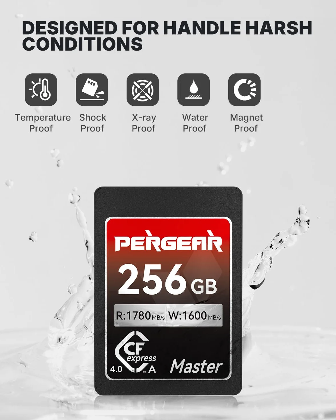 Pergear 256GB CFexpress 4.0 Typ A-Speicherkarte, Bis zu 1780MB/s Lesegeschwindigkeit und 1600MB/s Schreibgeschwindigkeit für 4K 120P, 8K 30P(Master Series), Kompatibel mit Sony Alpha und FX-Kameras