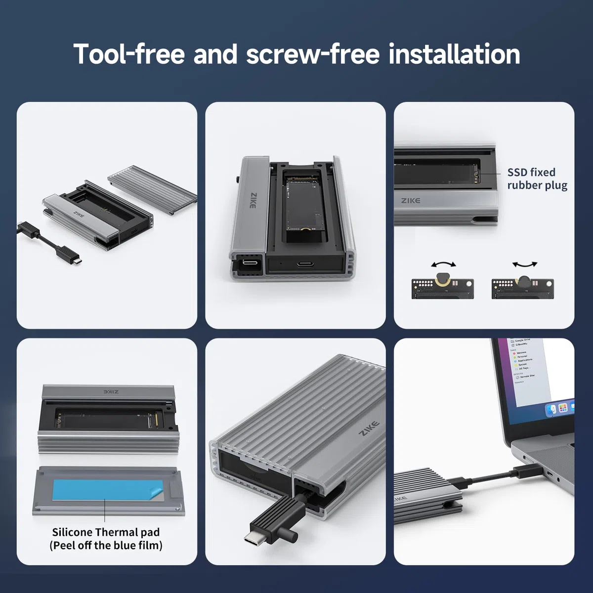 ZIKE 40Gbps M.2 NVMe SSD Gehäuse USB4.0 bis zu 3811MB/s Aluminiumgehäuse Z666, kompatibel mit Thunderbolt4 M.2 M-Key 2280, USB4 USB3.2 Gen2/Gen1 PCI-E Gen 4x4 werkzeuglose Installation
