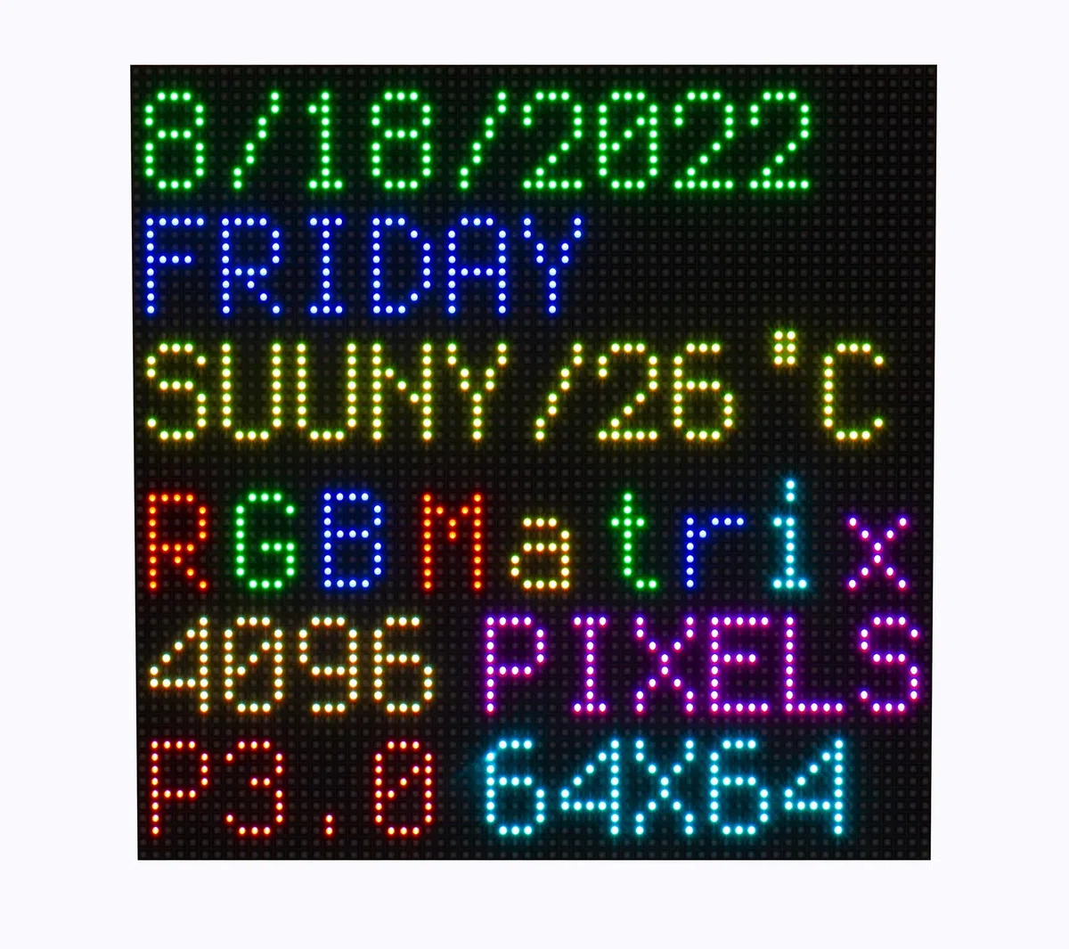 64x64 RGB LED Matrix Panel Full Color 192x192 mm 3mm Pitch 4096 LEDs für Raspberry Pi Arduino
