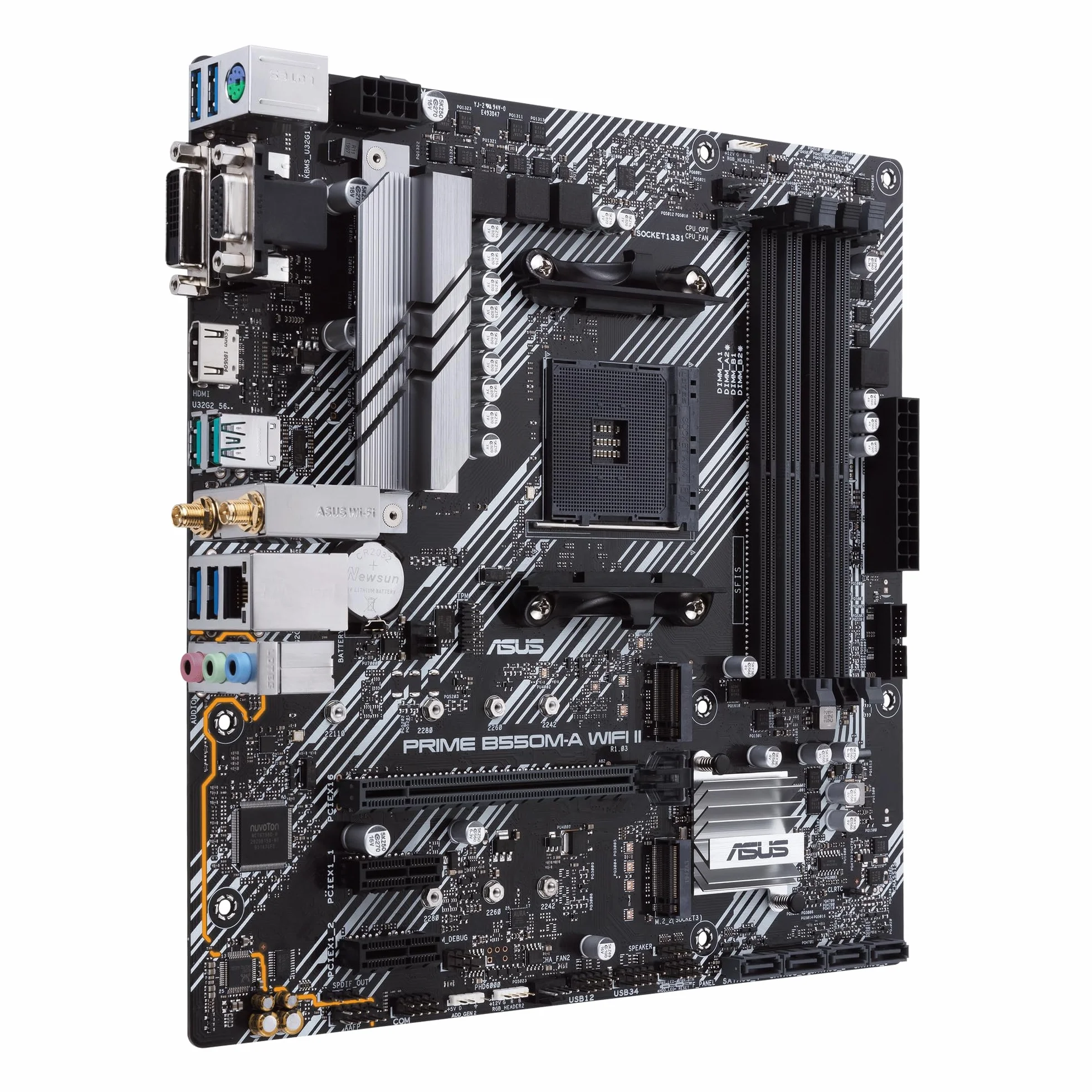 ASUS Prime B550M-A WiFi II Gaming Mainboard Sockel Ryzen AM4, mATX (AMD B550, PCIe 4.0, WiFi6, Dual M.2, SATA 6Gbit/s, Aura Sync)