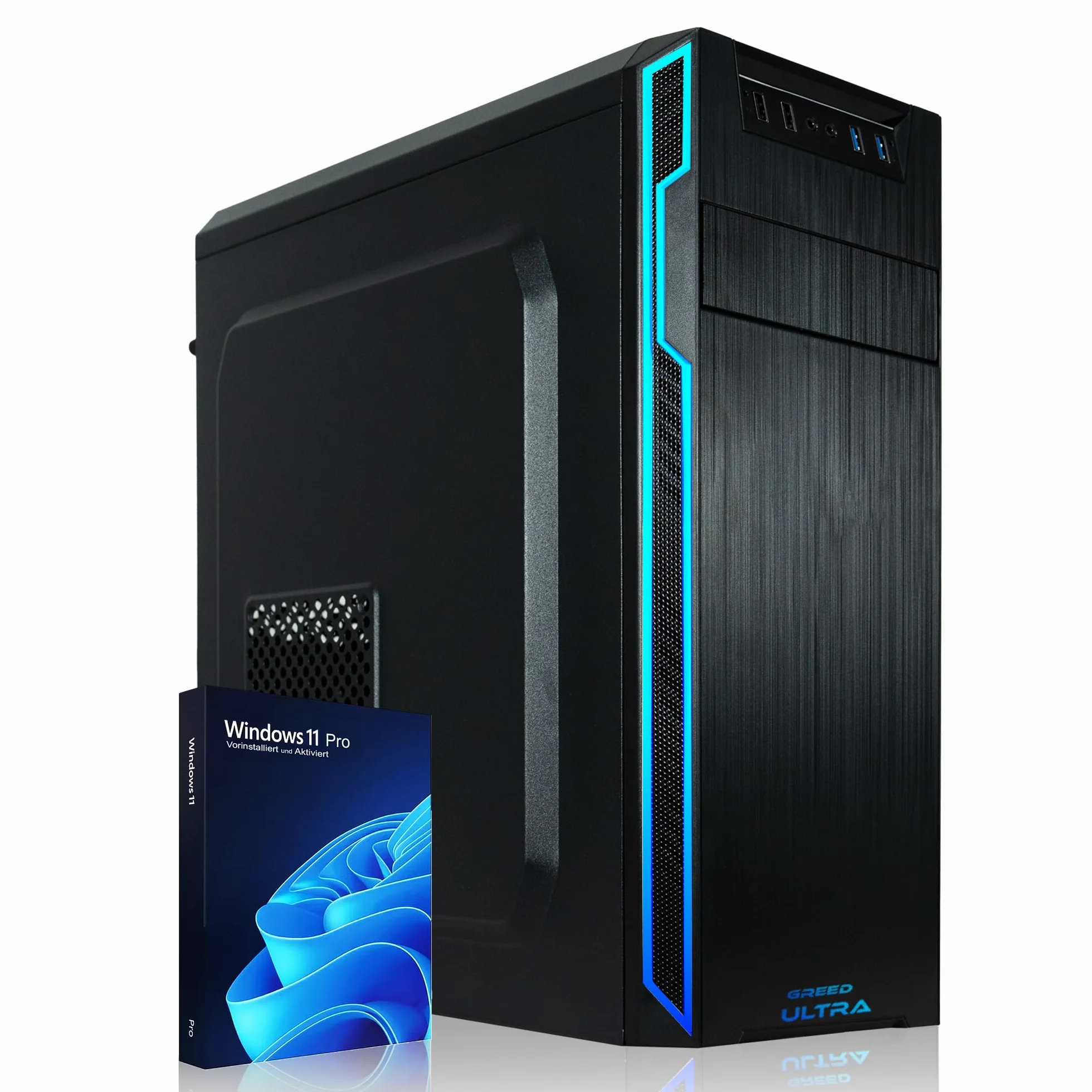 GREED® Ultra 7 - Schneller PC mit Intel Core i7 - Leiser Computer + Rechner für Büro & Home Office mit 4,0 GHZ, 16GB DDR4 RAM/Arbeitsspeicher - 1TB SSD + 1TB HDD - DVD+RW - WLAN - inkl Win 11 Pro