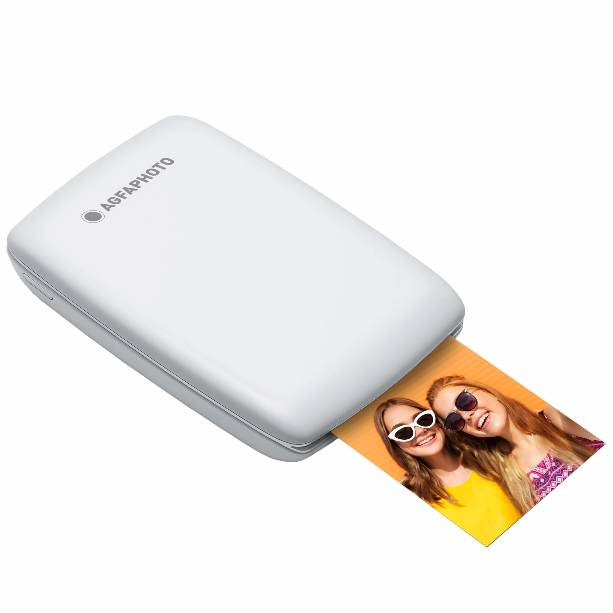 AGFA PHOTO Mini P.2 - Imprimante Portable Zink pour Photos Instantanées, Format 5x7,6 cm, Connexion Bluetooth, Compatible iOS/Android, 10 Feuilles Zink Incluses - Blanc