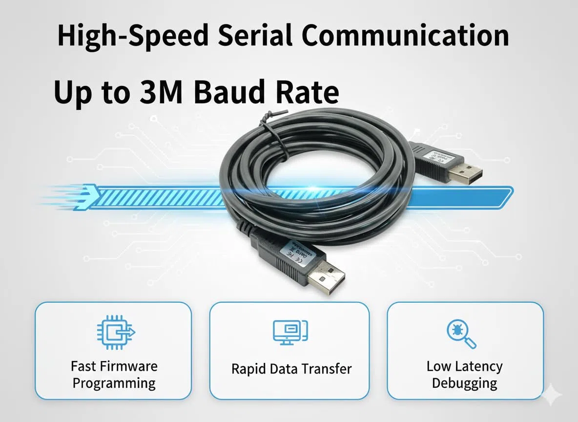 FT232RL USB-auf-USB-Nullmodem-Kabel, 2,5 m, serieller Adapter mit Full-Speed-3M-Baud-Unterstützung für Geräteprogrammierung und Debugging
