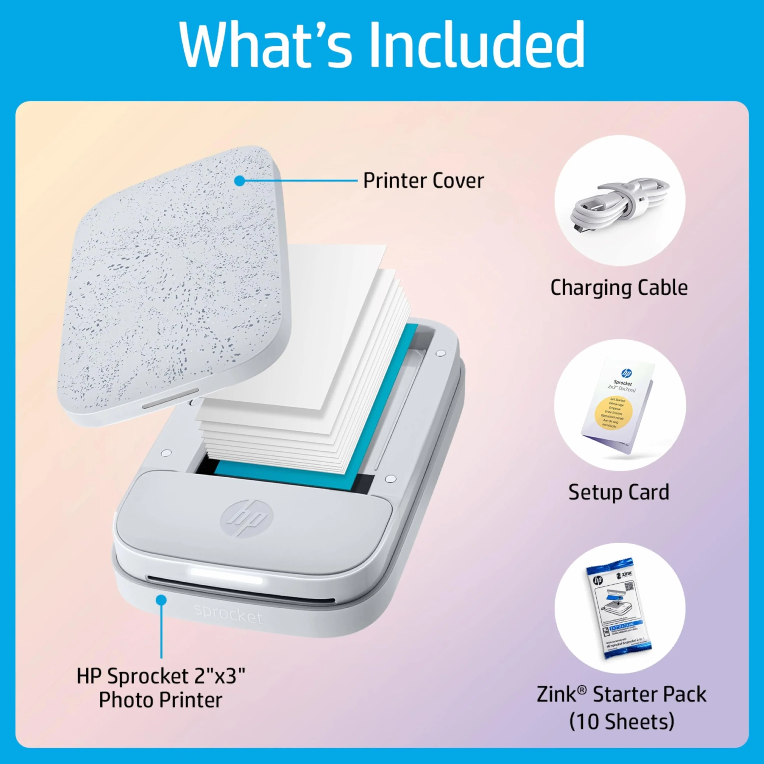 HP Sprocket tragbarer Instant-Fotodrucker 5,1 x 7,6 cm Weiß Starterpaket