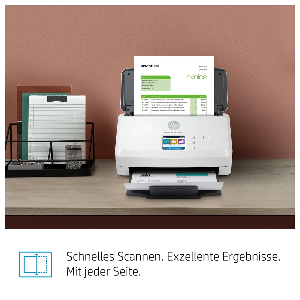 HP ScanJet Pro N4000 snw1, Scanner, Einzelblattzufuhr, 50-Blatt ADF, Ethernet, USB 3.0, Wi-Fi, bis zu 4.000 Seiten täglich, Kurzbefehle, Farbiger Touchscreen