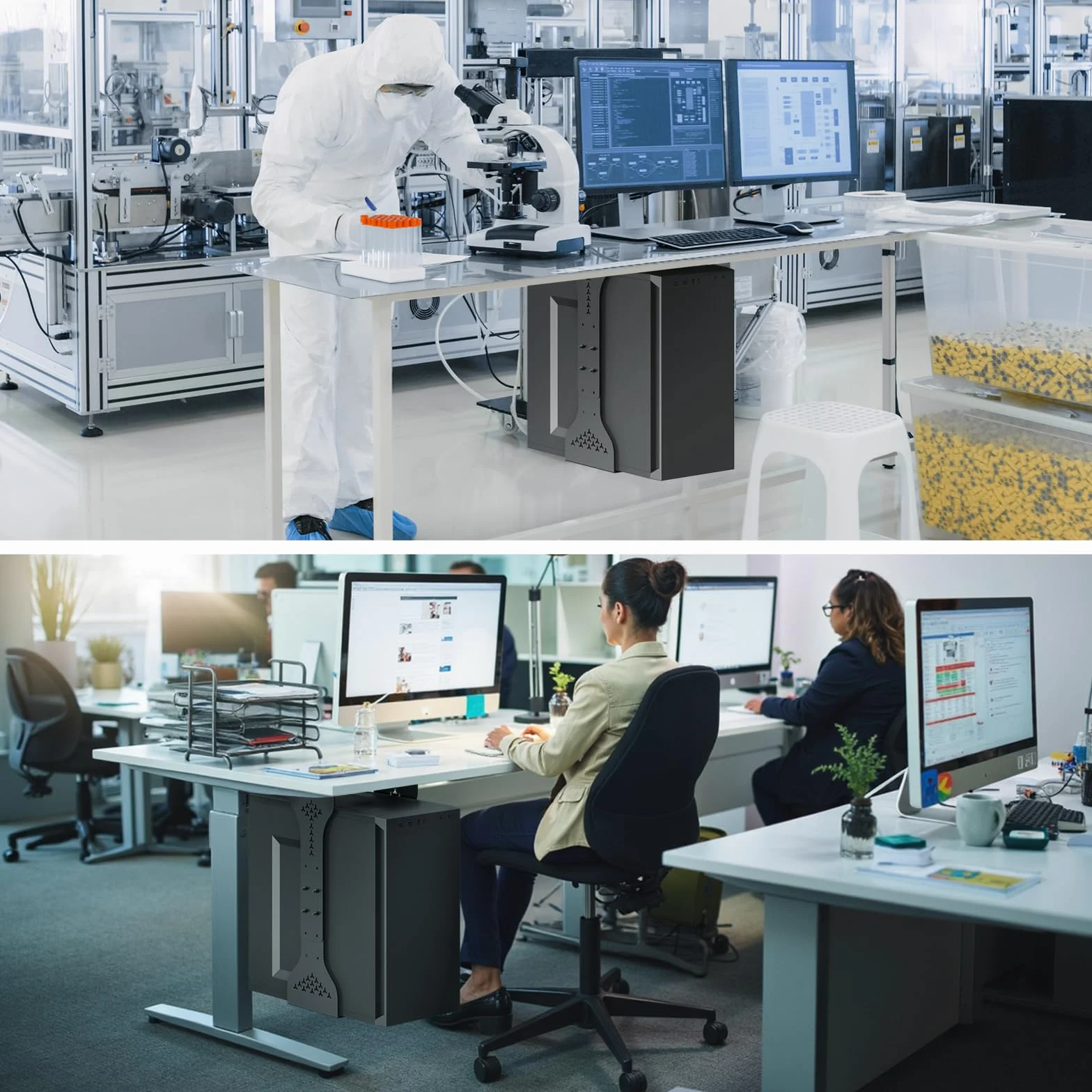 PUTORSEN PC Halterung unter Schreibtisch, Maximale Breite bis zu 340 mm, bis zu 35 kg Tragfähigkeit, PC Untertisch Halterung mit Schutzpolster, Heavy Duty Computergehäuse,Schwarz