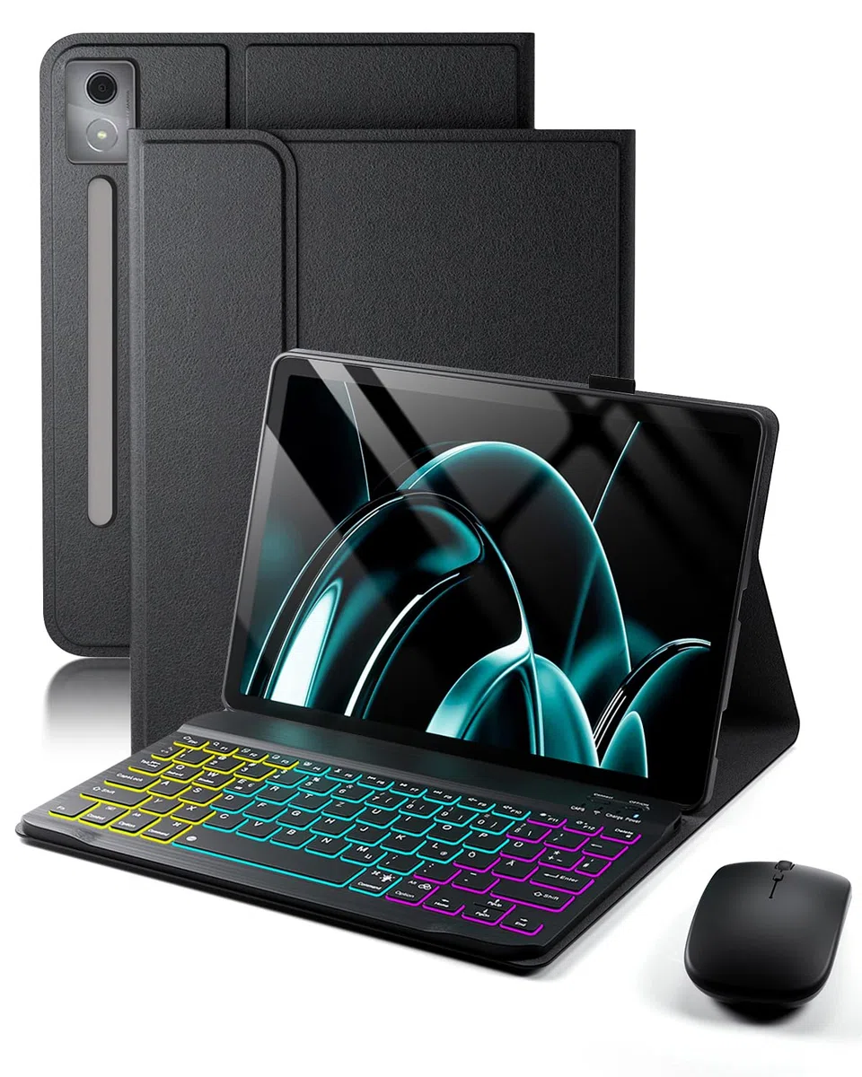 für Lenovo Idea Tab Pro 12.7 Zoll (2025) Hülle mit Kabelloses Bluetooth Deutsch (QWERTZ) Beleuchtete Farbige Tastatur und Maus,Farbige Hintergrundbeleuchtung Magnetisch Abnehmbar,Backlit Keyboard Case