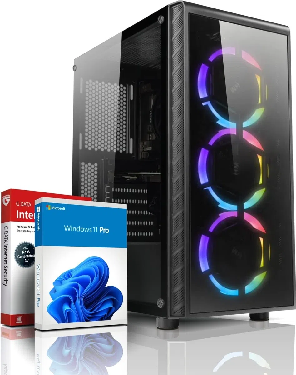 AMD Quad Multimedia PC mit 3 Jahren Garantie! Athlon X4 950 Quad Core, 3.8 GHz - 16GB GDDR4 - 750 GB (SSD+HDD) - Geforce GT 1030 2 GB - RGB Gaming - USB 3 - LAN - Win11 Pro - WLAN - MS Office - #7488