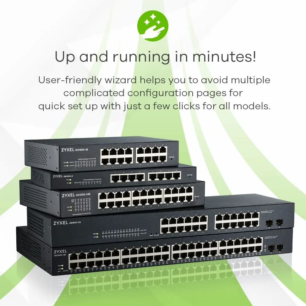 Zyxel Netzwerk PoE Switch 24 Port | Smart Managed Gigabit LAN Splitter | 12x GbE RJ-45 + 12x PoE+ mit 130W Budget | Smart Fan | VLAN, IGMP, QoS | Rack Montage, Kit im Lieferumfang | GS1900-24EP