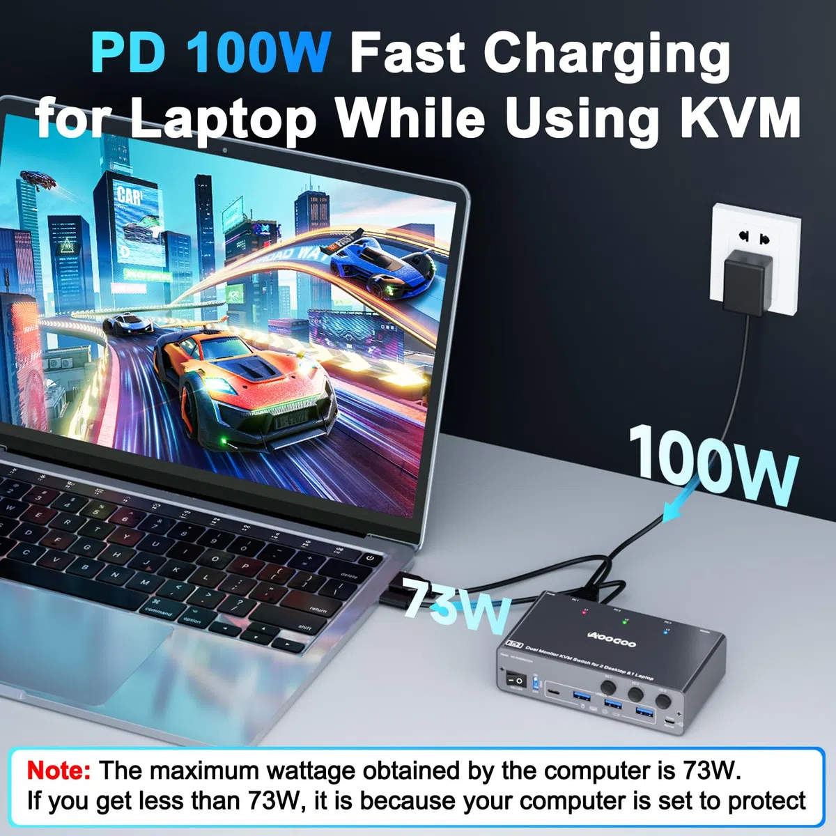 USB C KVM Switch 4K@60Hz, Dual Monitore KVM Switch für 2 PC und 1 Laptop mit EDIDEmulation,4 USB 3.0 Häfen, PD Stromversorgung für Laptop, Kabelfernbedienung, USB Kabel im Lieferumfang enthalten