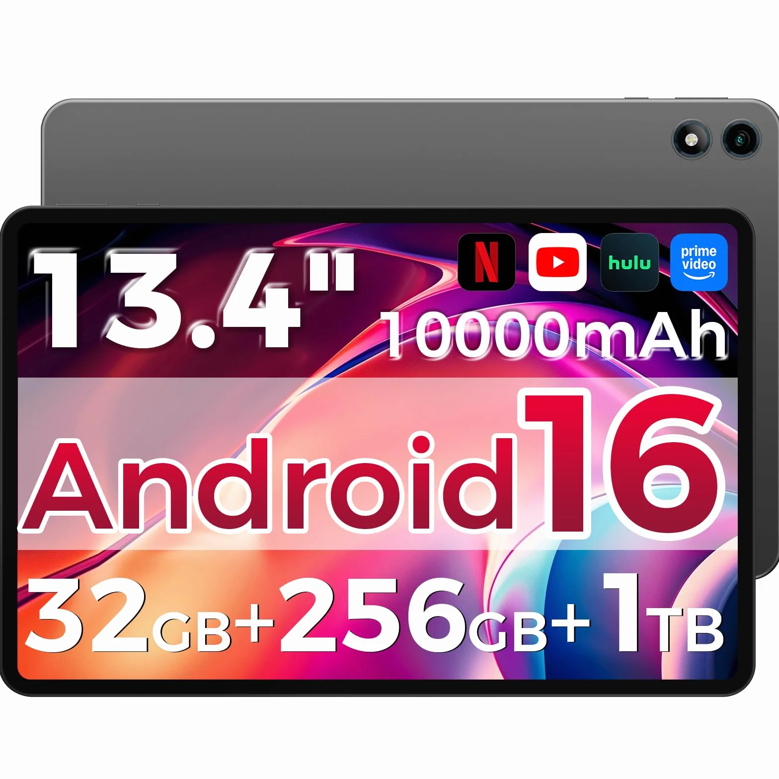 2026 Tablet 13.4 Zoll Android 16 Tablet, 32GB RAM+256GB ROM/1TB TF, 10000mAh Tablet Octa-Core 1920 * 1200 IPS, 5+16MP/GPS/Widevine L1/18W Schnellladung