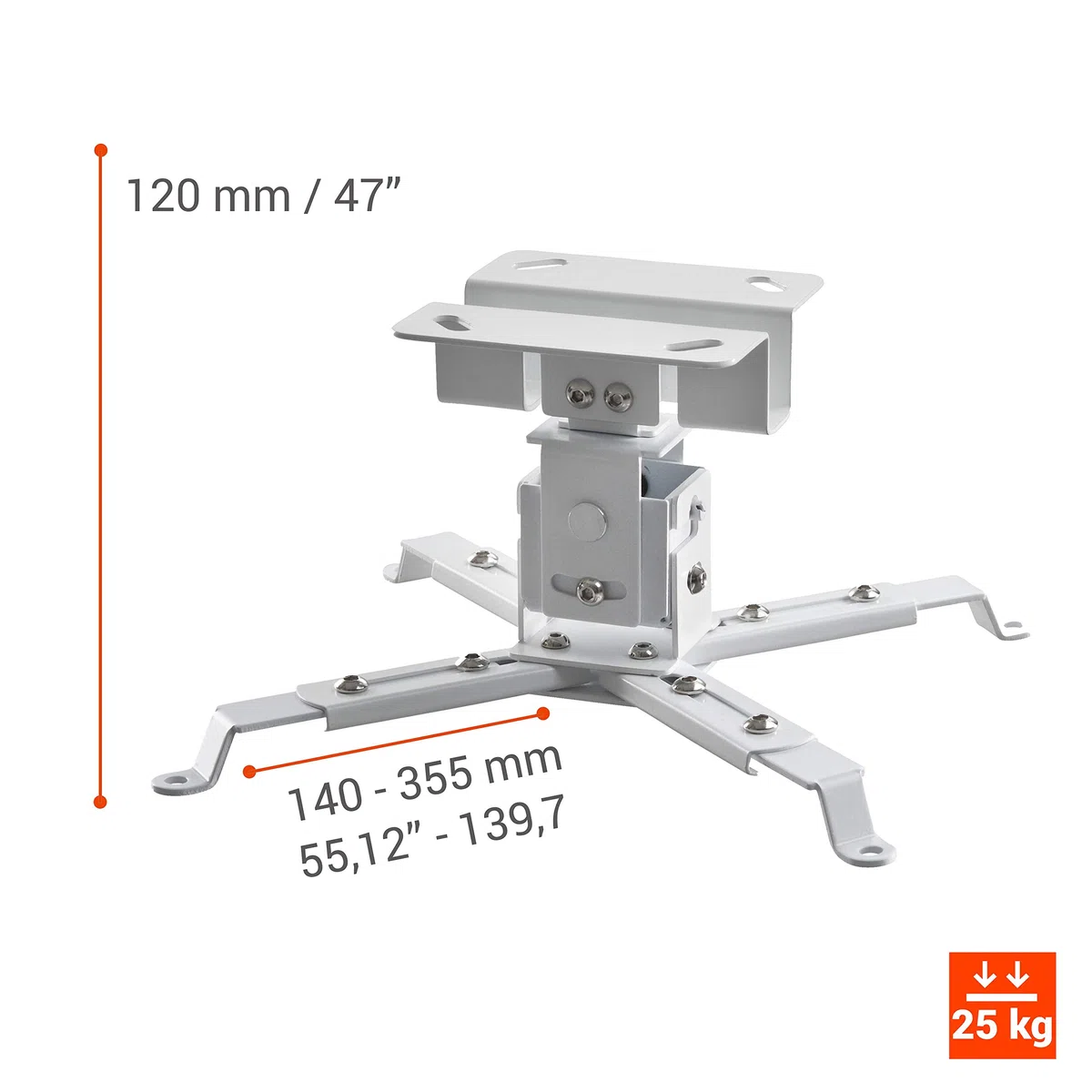 celexon universal Beamer-Decken-Halterung MultiCel1200W weiß | neigbarer & schwenkbarer Projektor-Halter mit 12 cm Deckenabstand | Tragkraft max. 25Kg