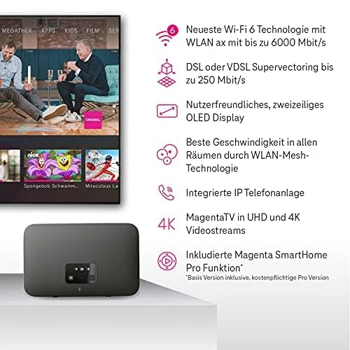 Telekom Router Speedport Smart 4 R2 | Wi-Fi 6 mit bis zu 5600 Mbit/s | WLAN-Mesh-Technologie & Magenta SmartHome Basis integriert I ideal für Entertain TV in UHD & 4K I inkl. DECT Basisstation