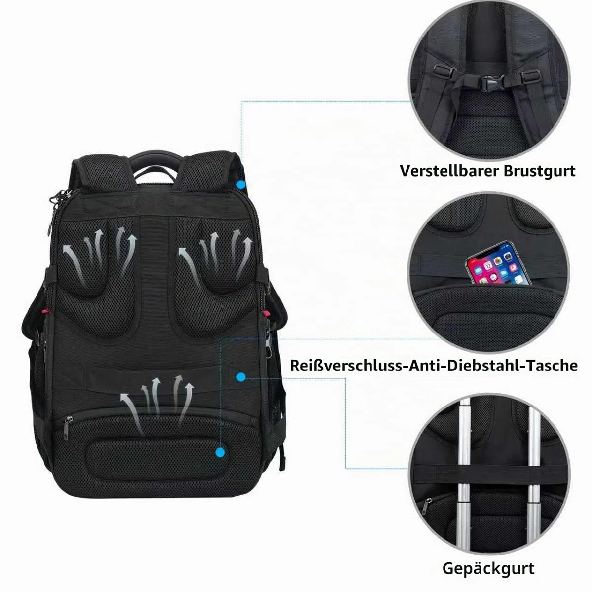 KROSER Laptop Rucksack Herren 17,3 Zoll Reise XL BusinessRucksack Schwerlast Wasserdicht mit Hartgeschältem Sicherheitsraum Ladeanschluss RFID Tasche für Männer/Frauen-Schwarz Grau