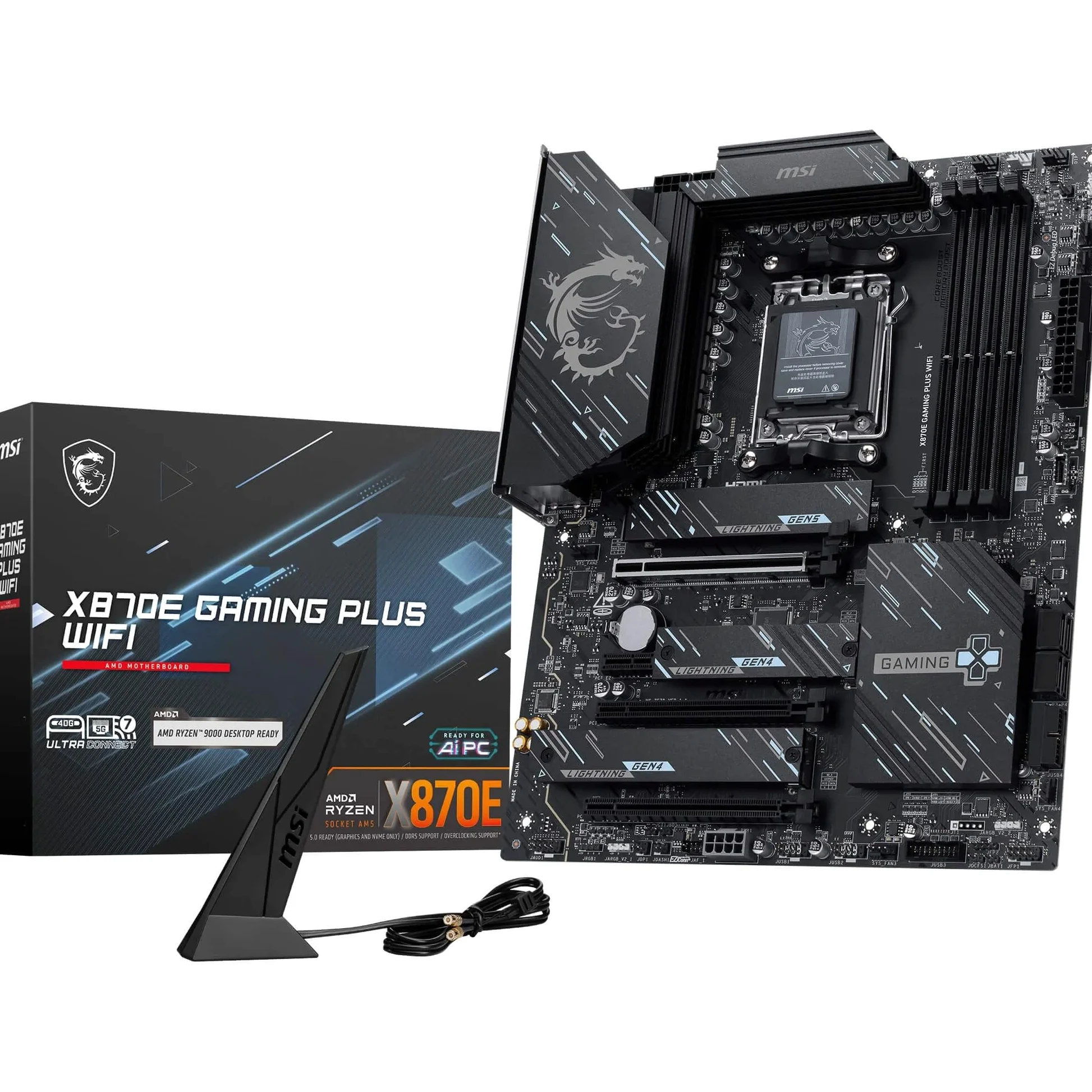 MSI X870E Gaming Plus WiFi Mainboard, ATX - Unterstützt AMD Ryzen 9000/8000 / 7000 Prozessoren, AM5-60A SPS VRM, DDR5 Memory Boost 8200+ MT/s (OC), PCIe 5.0 x16 & 4.0 x4, M.2 Gen5, Wi-Fi 7, 5G LAN