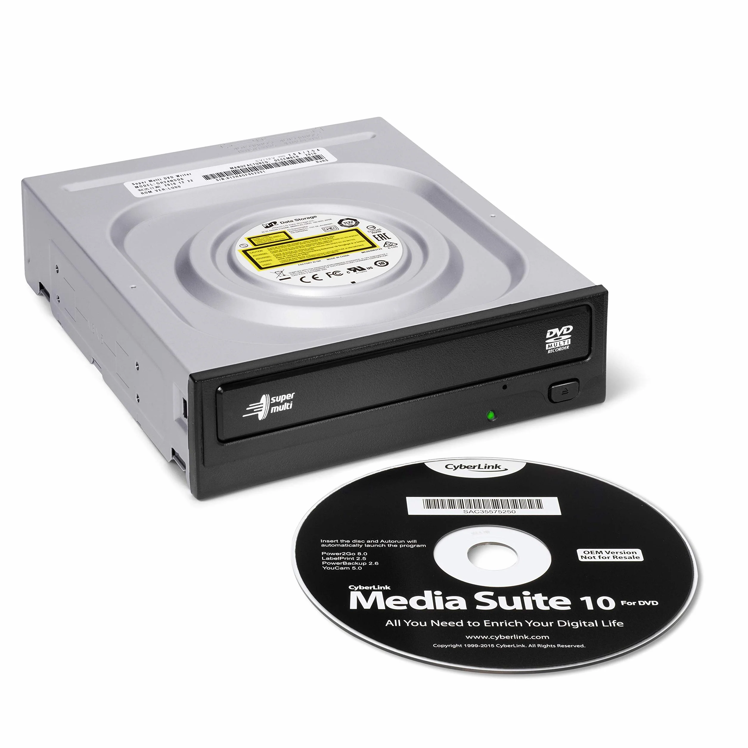 Hitachi-LG GH24 Internal DVD Drive, DVD-RW CD-RW ROM Rewriter for Laptop/Desktop PC, Windows 10 Compatible, M-Disc Support, 24x Write Speed (Software Included) - Black