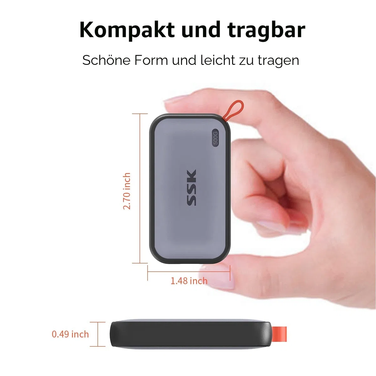 SSK 500GB Tragbare Externe NVME-SSD, bis zu 1050 MB/s, Extreme Übertragungsgeschwindigkeit, USB 3.2 Gen 2 Solid State Drive für Typ-C-Smartphones, PS5, Xbox, Laptop, MacBook/Pro/Air und mehr