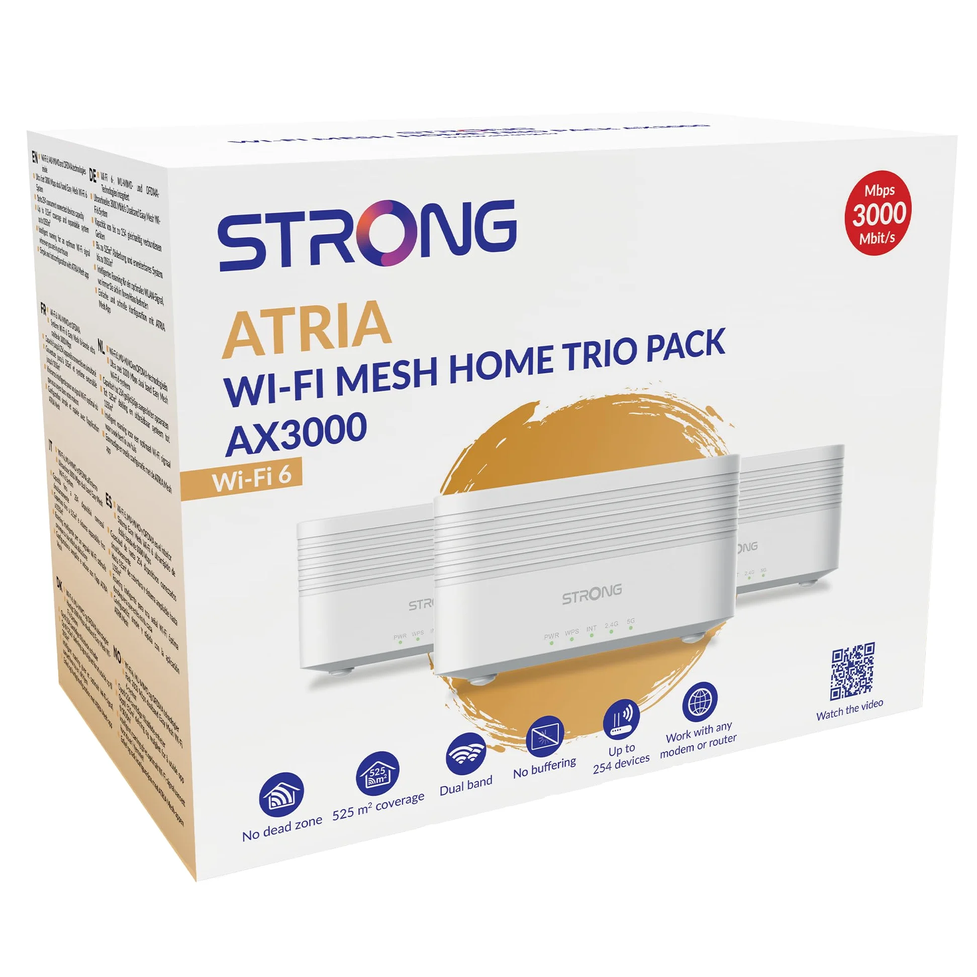 Strong | 3X Atria Mesh Home Kit AX3000 | WiFi 6 | Add-on | WLAN Verstärker Bis zu 1050 m² zusätzliche Wi-Fi 6-Abdeckung | Für alle Router | Dual Band 2,4 GHz + 5 GHz | Gigabit LAN-Anschlüsse | weiß