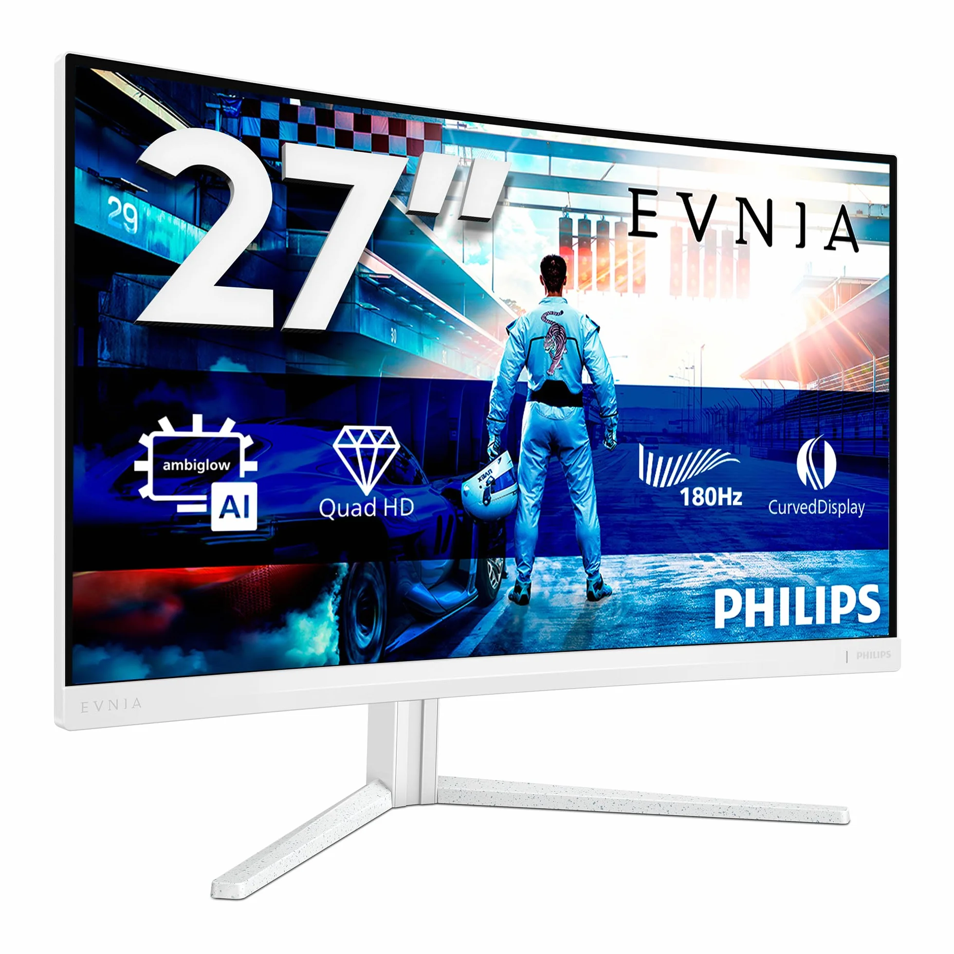 Philips Evnia 27M2C5501-27 Zoll Quad HD Curved Gaming Monitor, 180 Hz, 1 ms, FreeSync Premium, HDR10, Ambiglow (2560x1440, 2X HDMI 2.0, 1x DisplayPort 1.4) Weiss