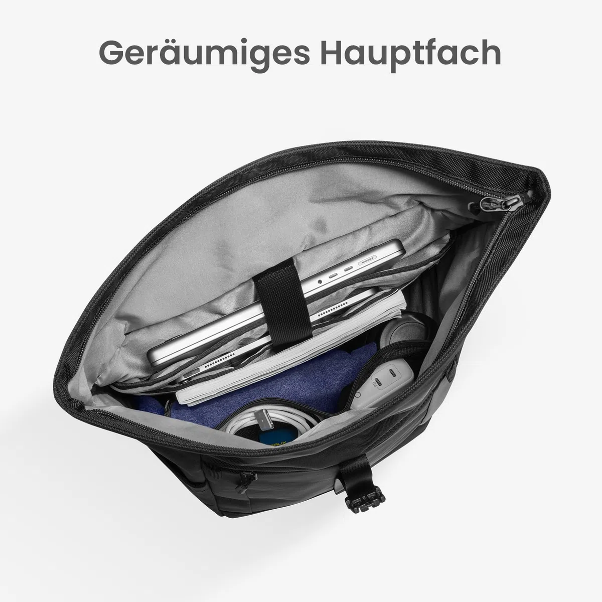 tomtoc Rolltop Rucksack Herren Damen 25L-30L Wasserdicht Schulrucksack Tagesrucksack mit 17,3 zoll Laptopfach, Groß Laptop Travel Backpack Daypack für Uni, Arbeit, Fahrrad, Reisen und Wandern, Schwarz