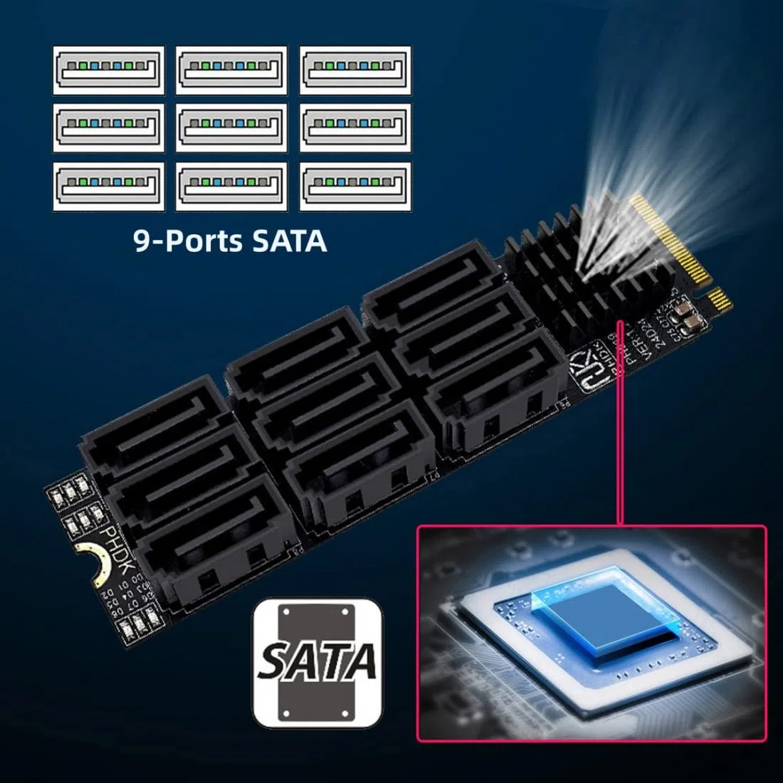 Chenyang 9 Port M.2 auf SATA 3.0 Adapter PCIe 3.0 SATA III Erweiterungskarte 6Gbit/s