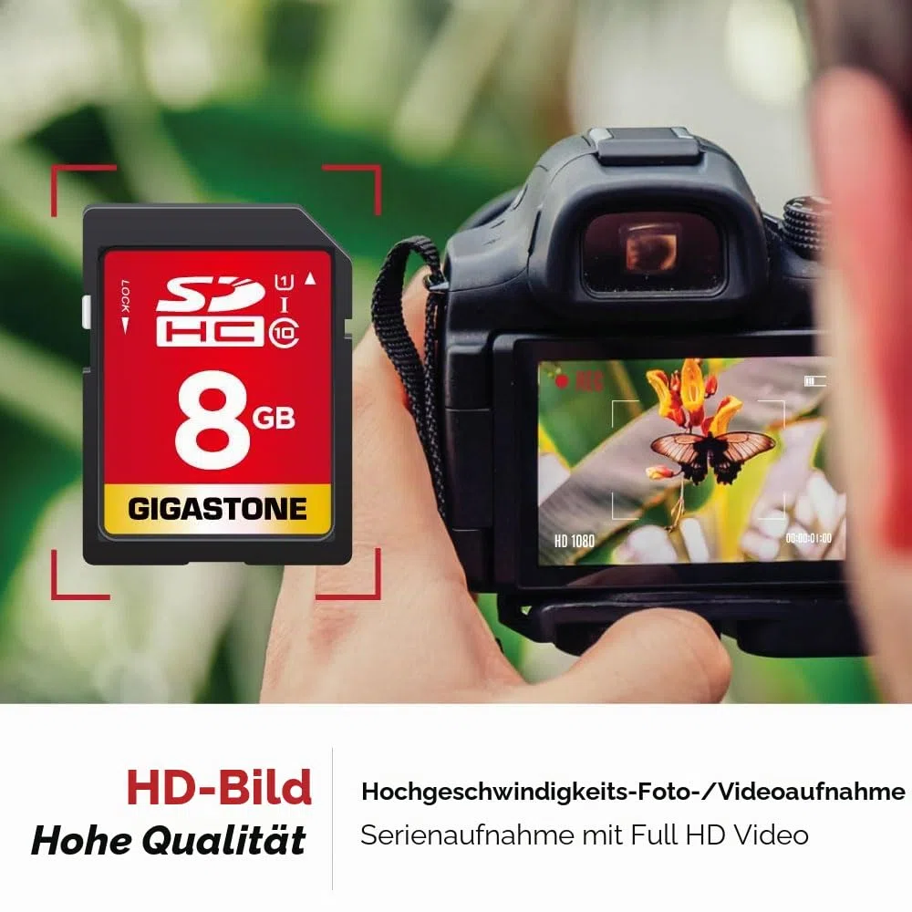 GIGASTONE 8GB SDHC Speicherkarte 10er-Pack, bis zu 80 MB/s, für Digitalkameras Canon Olympus PC