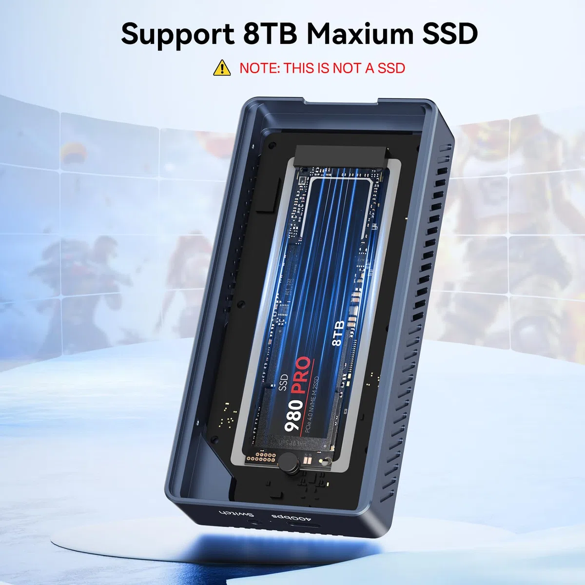 40Gbps M.2 NVMe SSD Gehäuse mit Lüfter, ANYOYO NVMe Gehäuse für Thunderbolt 4/3 kompatibel für PCIe 2280 M-Key (B+M Key), USB C Aluminium SSD Gehäuse kompatibel für USB 4/3,2/3,1/3,0/2,0(TBU405Pro M1)