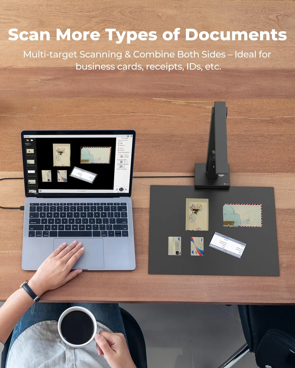 CZUR Lens 8MP tragbar Dokumentenscanner A4 Scanner mit OCR Dokumentenkamera | Faltbarer mobiler Scanner für Mac und Win, mit LED-Licht und MIC, OCR 180+ Sprache, als Webcam & Visualizer, Schnellscan A4