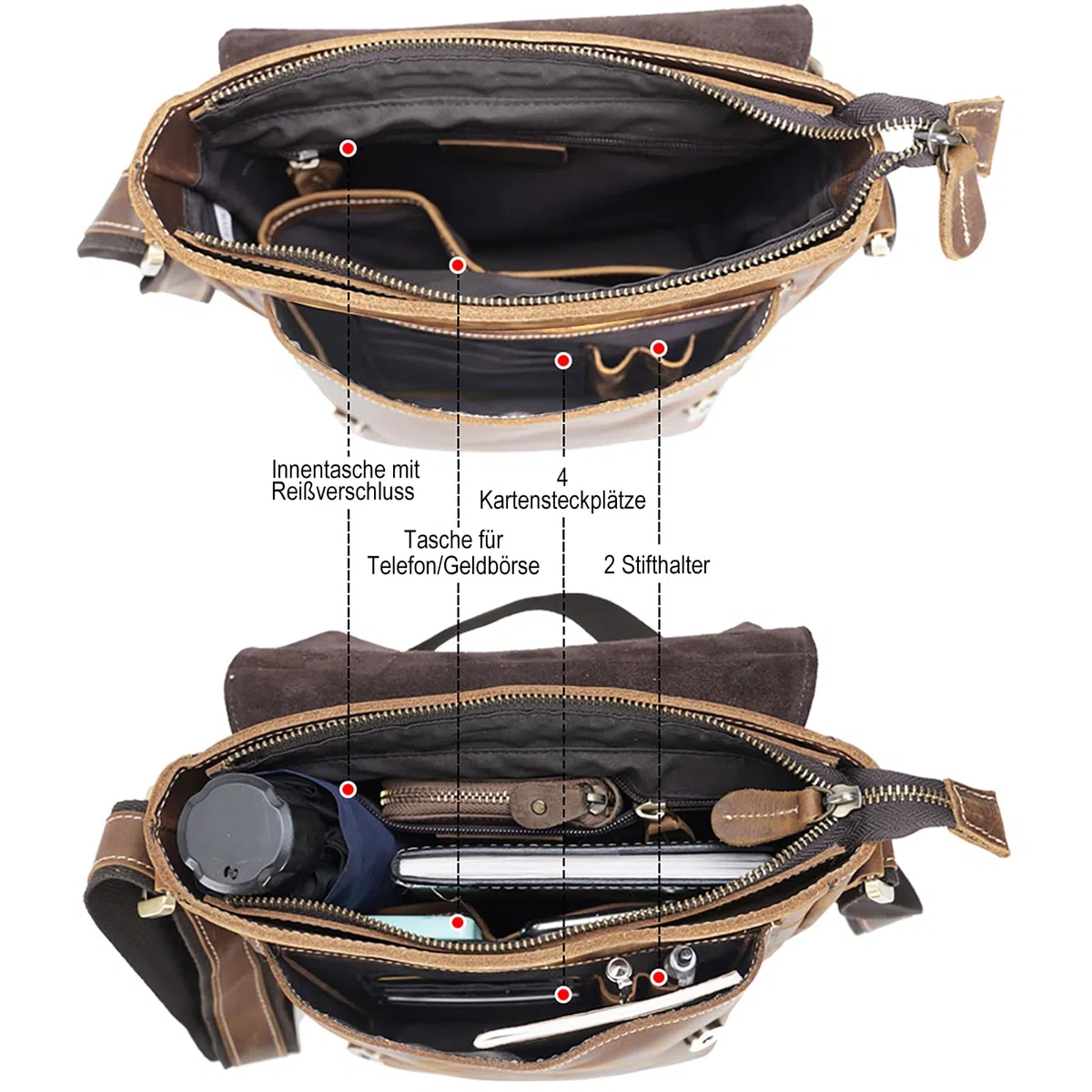 TIDING Leder Umhängetasche Herren Klein Schultertasche Vintage Herrentasche 9,7 Zoll iPad Tasche Messenger Bag aus Echtleder Tragetasche für Männer, Hellbraun