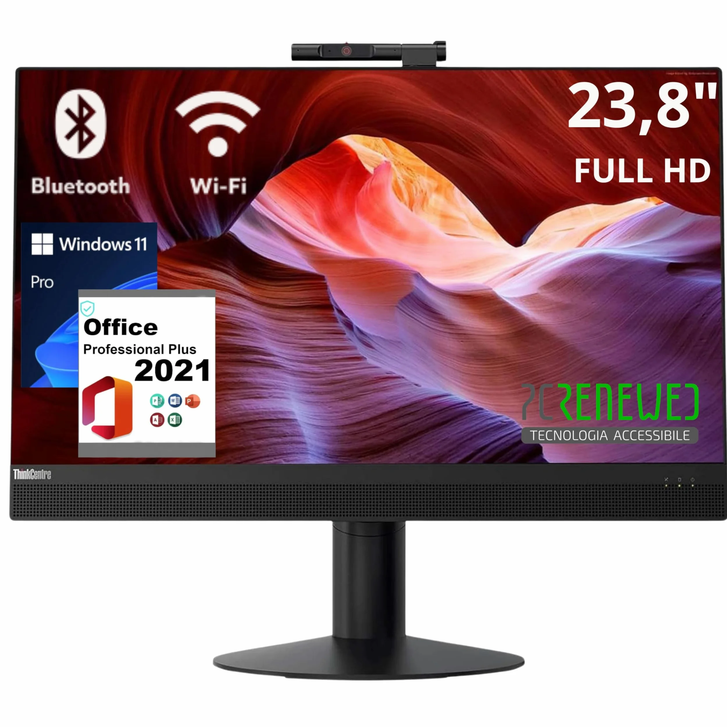 Lenovo All-in-One-PC, 24" FHD-Display, Intel i5-8500, 16 GB RAM, 512 GB SSD, Windows 11 Pro, Office 2021, WiFi, Bluetooth (Generalüberholt)