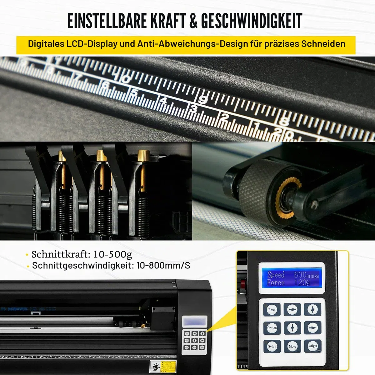 VEVOR Vinyl Schneidplotter 720mm Profi Plotter Schwarz Vinylschneider 3 Klingen Plotter Drucker 220V Viny Folienplotter mit Signmaster Software Cutter Plotter mit Ständer für Schilder Papierzufuhr