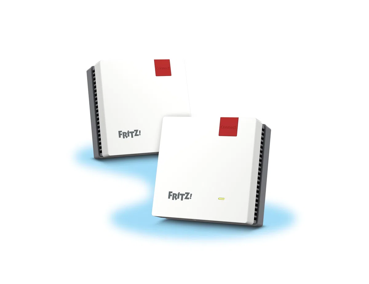 Fritz!Mesh Wi-Fi Set 1600 (2er Pack) - Mesh WiFi bis zu 3000 Mbit/s, Dualband, Plug & Play, kompatibel mit Allen Routern, Kostenlose Updates, Made in Europe, 5 Jahre Garantie, für 5 Zimmer