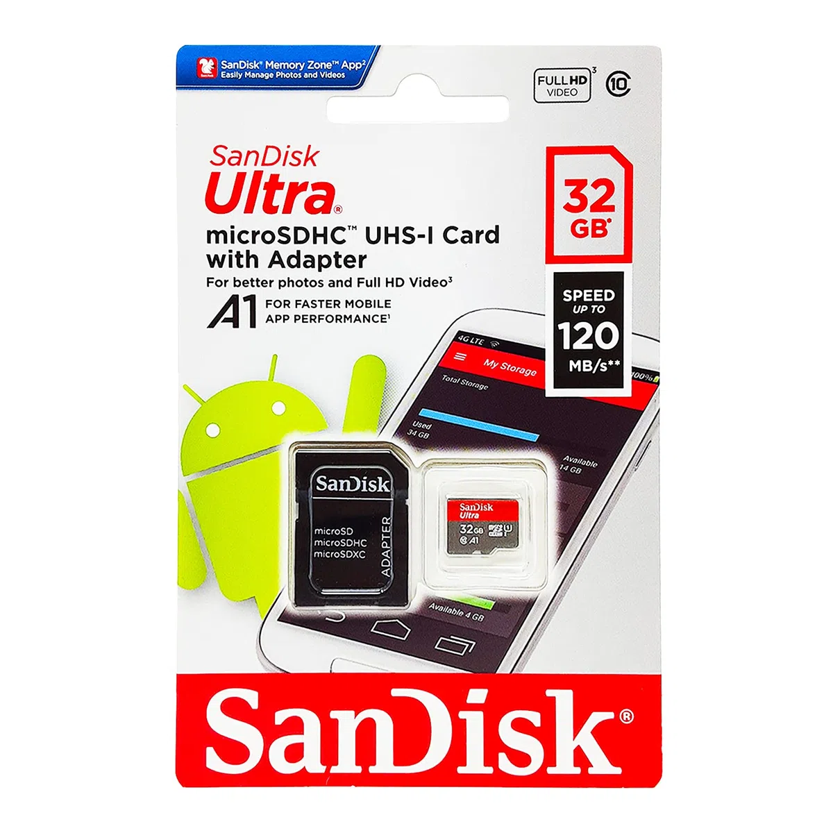 SanDisk Ultra 32 GB microSDHC Memory Card + SD Adapter with A1 App Performance Up to 98 MB/s, Class 10, U1