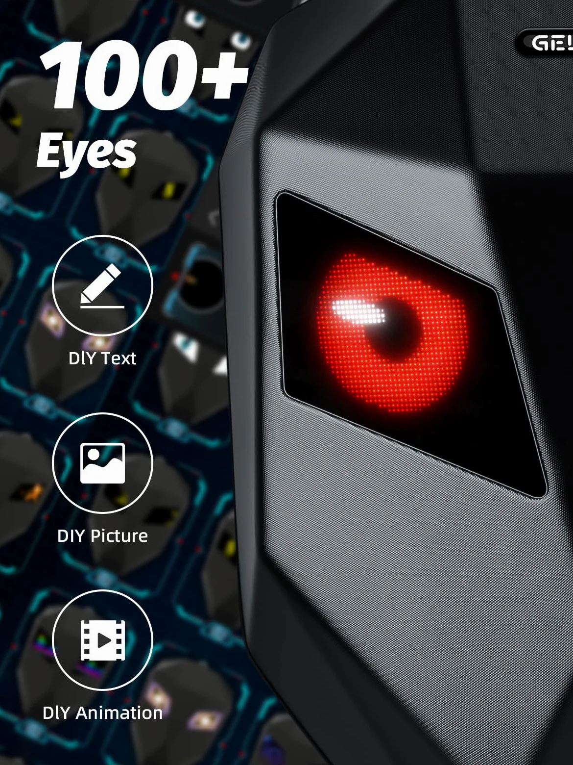 Gelrova LED Rucksäcke mit Programmierbarem Vollfarbbildschirm Motorrad-Rucksack, Dynamisch, APP, Wasserdicht, Unterstützt iOS/Android-System, Text/Bild/Gif-Animation