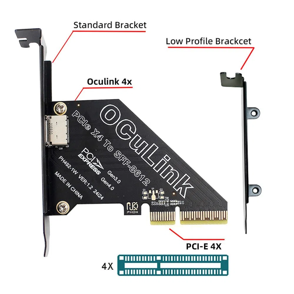 Adapter PCI-Express 4.0 PCIE 16x abnehmbar auf Vier Oculink SFF-8612 SFF-8611 Externe VROC Raid0 Adapter für U.2 SSD eGPU Externe Grafikkarte Dock