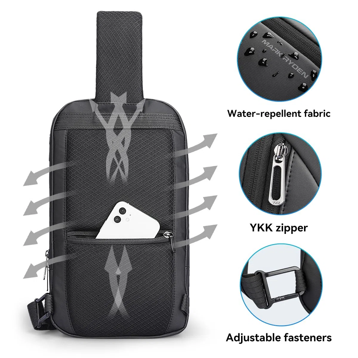Muzee MARK RYDEN Crossbody Bag Herren Groß，Mehrere Taschen Brusttasche Herren, Schultertaschen für 11 Zoll Ipad
