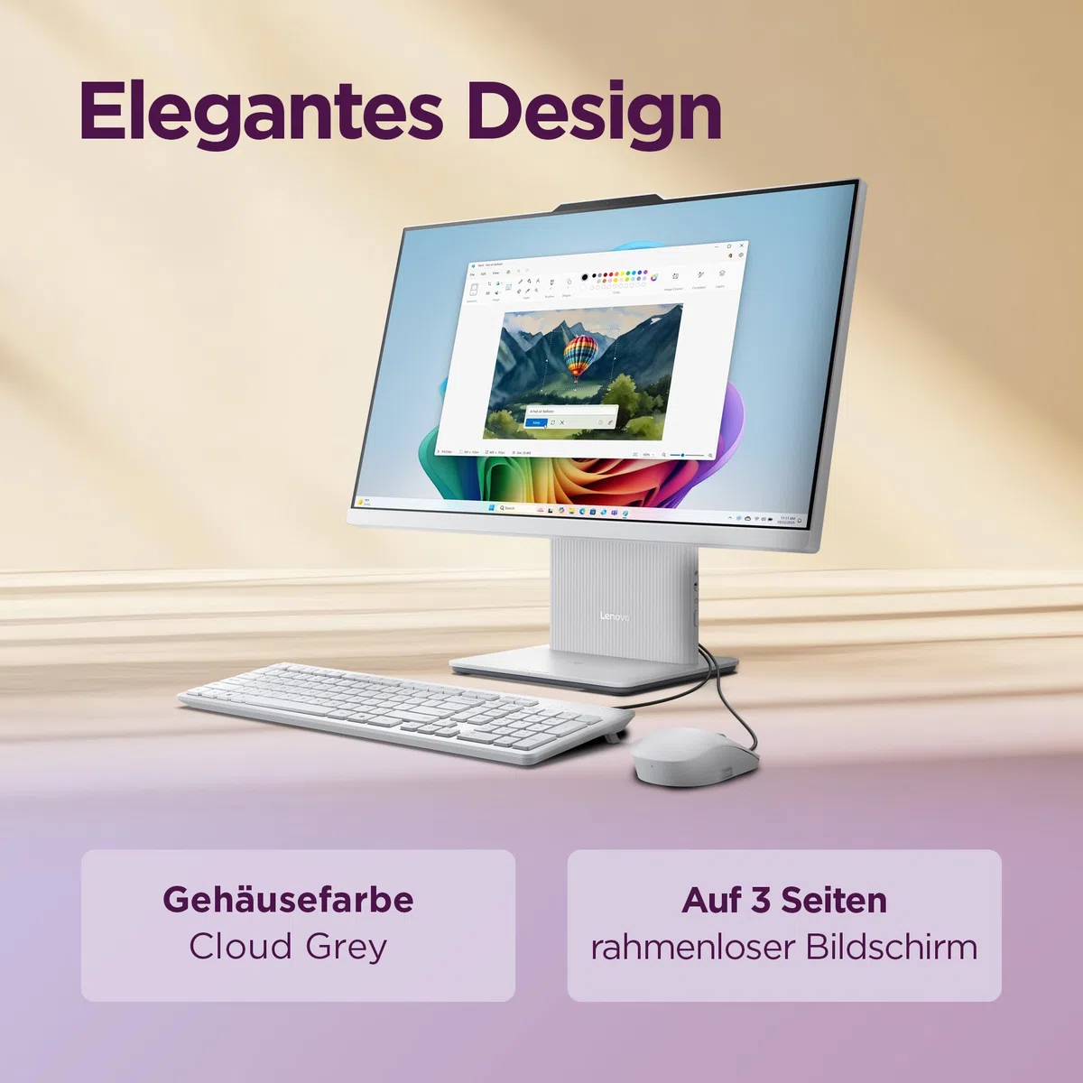Lenovo IdeaCentre All-In-One AI-PC | 23.8"Full HD Display | AMD Ryzen 7 250 | 16GB RAM | 1TB SSD | AMD Radeon Grafik | Win11 | Augenschutz | Inkl.USB Maus-Tastatur | Cloud grau | 3 Monate Premium Care