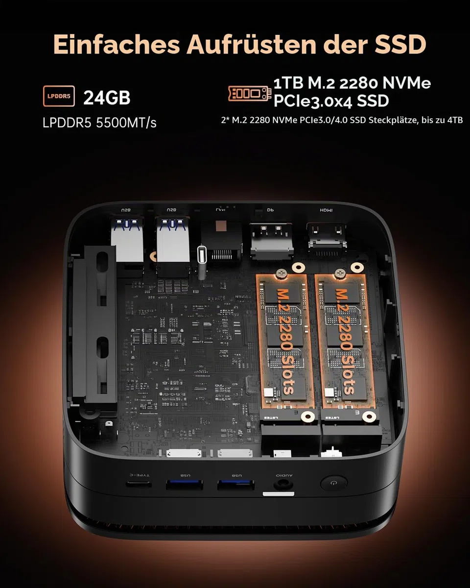 NiPoGi Hyper H1 Mini PC W11 PRO ΑΜD Ryzen 7 7735HS (Max 4.75GHz, 8C/16T, Übertrifft den 7730U) 24GB LPDDR5 5500MHz/1TB M.2 NVMe SSD, Desktop PC für Büro Gaming 4K Triple Display/WiFi 6/BT 5.2/VESA