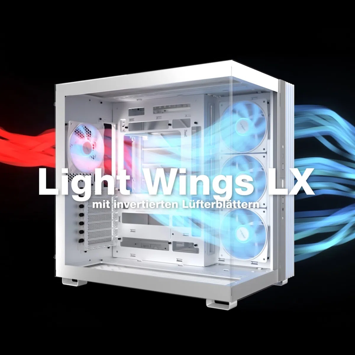 be quiet! Light Base 600 LX Black PC-Gehäuse, atemberaubender Panorama-Blick, Show Case, Dual Chamber Design, massiver ARGB LED-Streifen, 4 Light Wings LX PWM Lüfter, invertiert und horizontal nutzbar